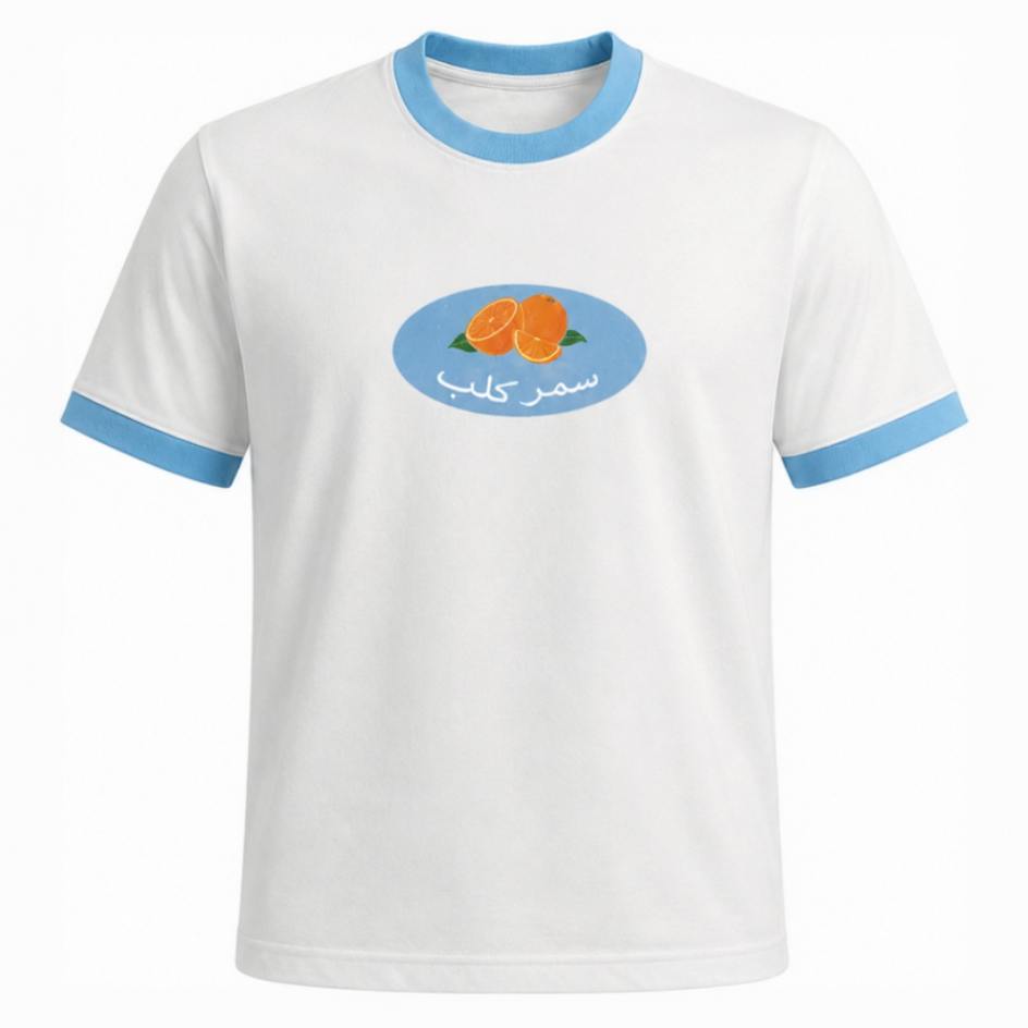 Summer Club Ringer Tee - White/Sky Blue