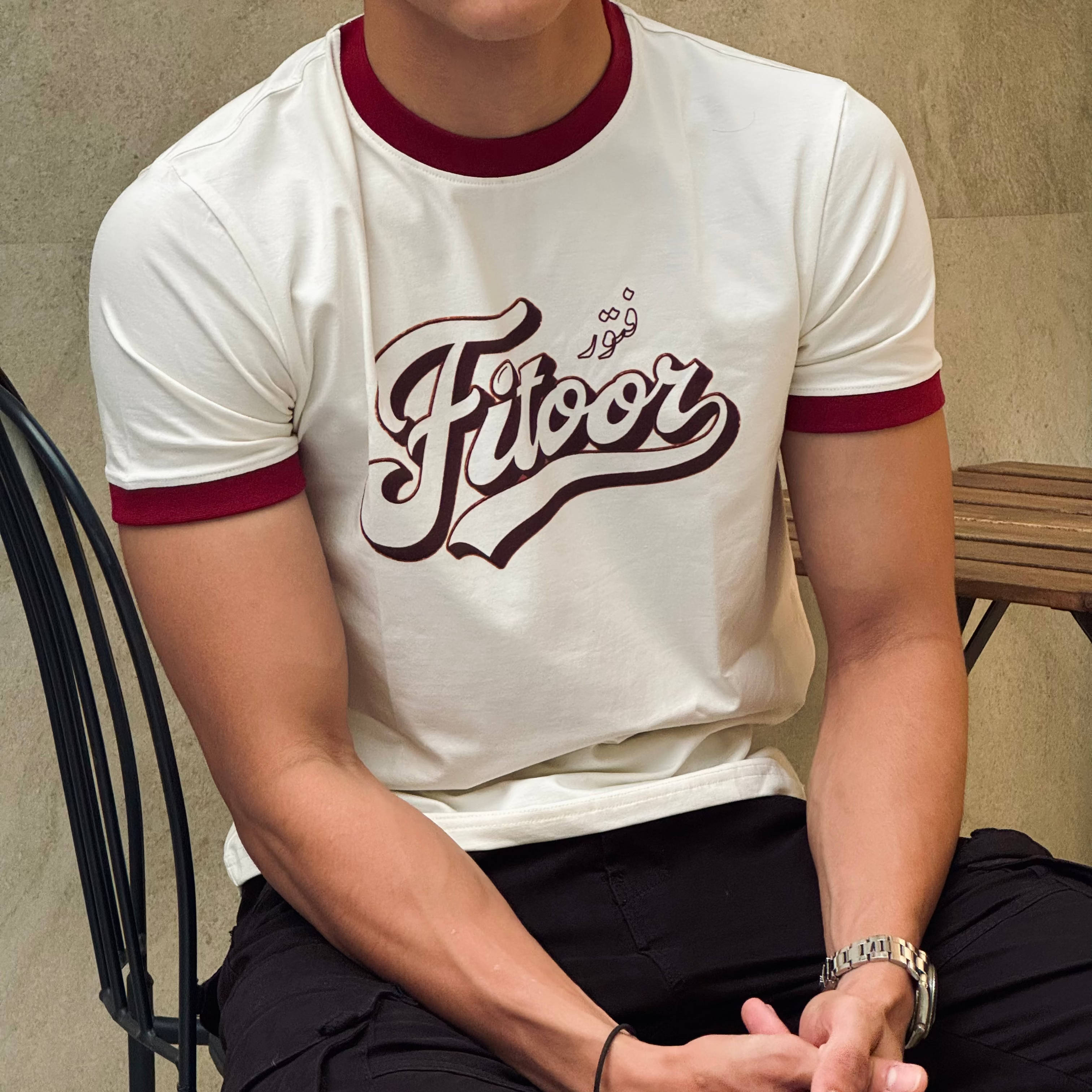 Fitoor Ringer Tee - Off-White/Maroon