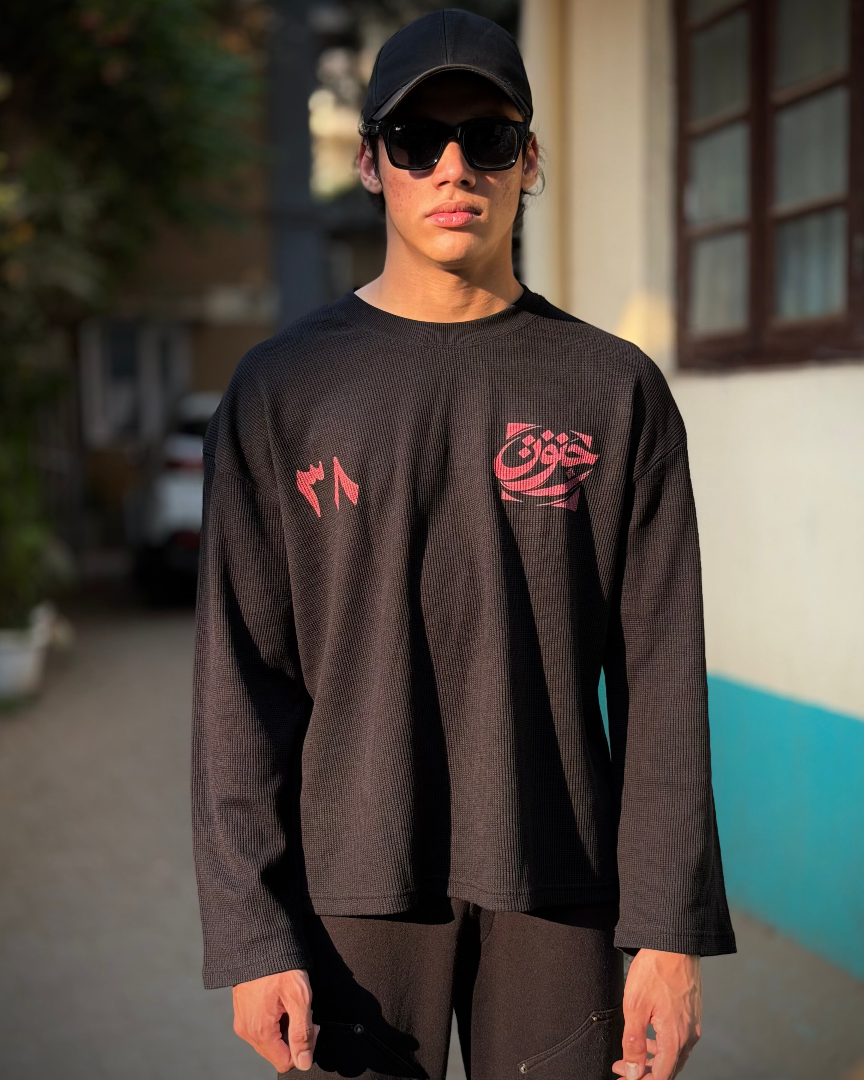 Khud Parast Black Oversized Waffle Tee