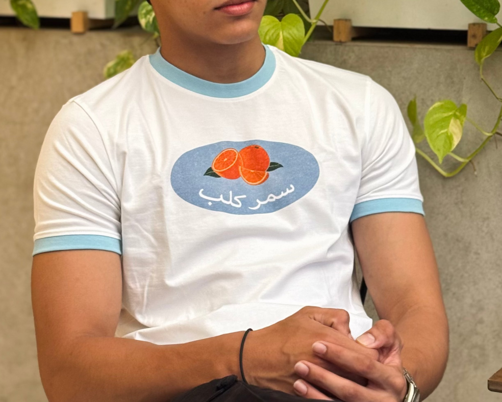 Summer Club Ringer Tee - White/Sky Blue