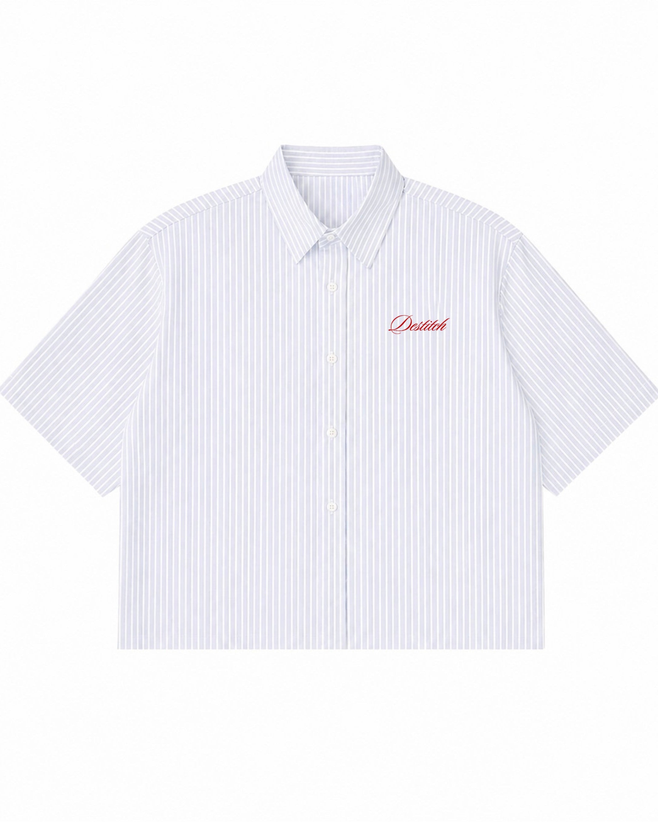 Blue Striped Oxford Boxy Shirt Front Design